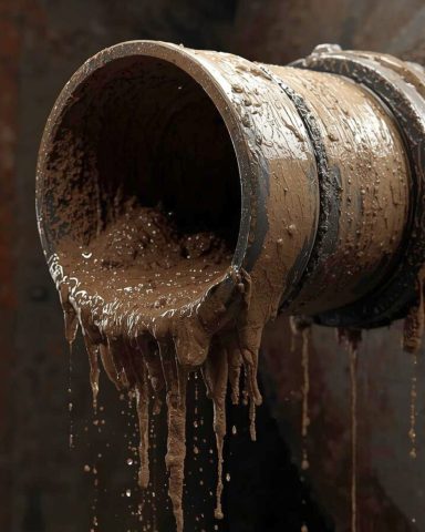 Photo d'un tuyau avec de la boue qui le bouche.