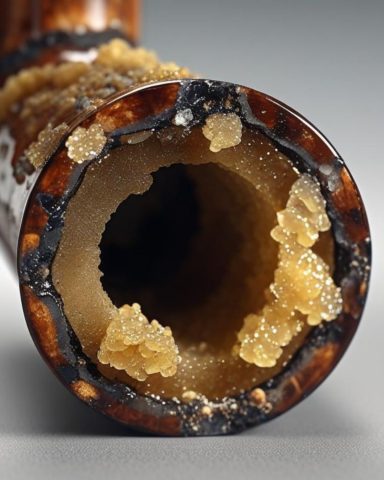 Photo d'un tuyau avec du tarte accumulé sur ses parois