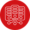 Pictogramme d'illustration des data center avec des cellules blanche sur un rond rouge.