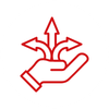 Pictogramme rouge avec une main et trois flèches partant dans 3 directions différentes le tout sur un rond blanc