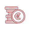 Pictogramme rouge représentant un petit tas de pièces de monnaie sur un rond blanc