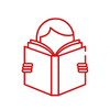 pictogramme rouge représentant un élève lisant un livre sur fond blanc