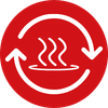 Pictogramme rouge avec deux flèches formants un cercle et le cigle du chauffage à l'intérieur