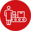 Pictogramme blanc sur fond rond rouge pour la continuité de production industrielle